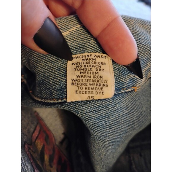 Y2K Live Ins Red Camel Denim Jacket Graphic Interior Trucker Unisex Small 90s - Picture 10 of 16